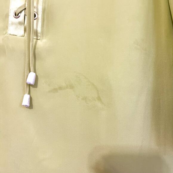 Anthropologie Etcetera Silk Womens Shirt Size 10 Green Lace Up Office Work - Picture 8 of 8